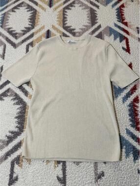 ZARA Men's Tan Knit Short Sleeve Pullover Sweater Crew Neck L